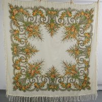 Vintage floral scarf | Large vintage wool scarf | Floral shawl with fringe | Vintage wool shawl | Retro floral scarf | Slavic floral scarf