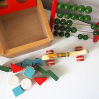 Vintage wooden toy set | Vintage children's abacus | Wooden shape sorter | Vintage wooden blocks | Vintage wooden dog | Vintage wooden toys