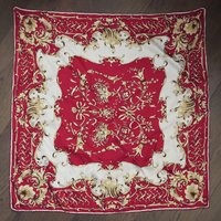Vintage silk scarf | Baroque silk scarf | Large vintage silk scarf | Red, white and yellow silk scarf | Hand-rolled silk scarf