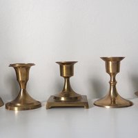 Set of five mismatched vintage candlestick holders | Small candlestick holders | Vintage brass candle holders | Mismatched candle holders