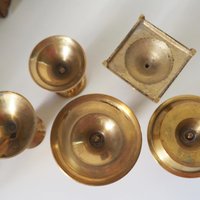 Set of five mismatched vintage candlestick holders | Small candlestick holders | Vintage brass candle holders | Mismatched candle holders