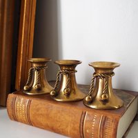 Set of three vintage brass candlestick holders | Matching candlestick holders | Vintage brass candle holders | Vintage candle holder set