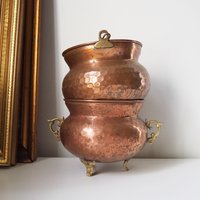 Set of two vintage copper planters | Mismatched copper planters | Round copper planters | Vintage copper planters | Hanging planter