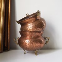 Set of two vintage copper planters | Mismatched copper planters | Round copper planters | Vintage copper planters | Hanging planter