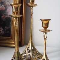 Set of three vintage candlestick holders | Brass candlestick holders | Tall brass candlestick holders | Mismatched candlestick holders