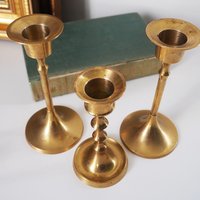 Set of three mismatched vintage candlesticks | Candle holders | Vintage brass candle holders | Mismatched brass candle holders