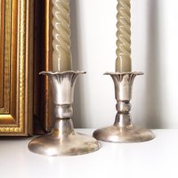 Set of two vintage candlestick holders | Silver plated candlestick holders | Simple silver tone candlestick holders | Vintage candle holders