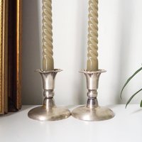 Set of two vintage candlestick holders | Silver plated candlestick holders | Simple silver tone candlestick holders | Vintage candle holders