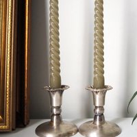 Set of two vintage candlestick holders | Silver plated candlestick holders | Simple silver tone candlestick holders | Vintage candle holders