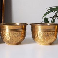 Set of four vintage planters | Small matching brass planters | Vintage brass planters | Round vintage planters | Vintage planters