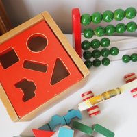 Vintage wooden toy set | Vintage children's abacus | Wooden shape sorter | Vintage wooden blocks | Vintage wooden dog | Vintage wooden toys