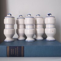 Set of five vintage ceramic spice jars | Blue Onion spice jars | Vintage ceramic spice jars | Blue and white spice jars | Made in Japan