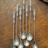 Set of seven vintage spoons | Silea tassel twisted handle spoons | Long vintage spoons | Silea spoons | Vintage dessert spoons