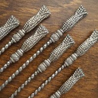Set of seven vintage spoons | Silea tassel twisted handle spoons | Long vintage spoons | Silea spoons | Vintage dessert spoons