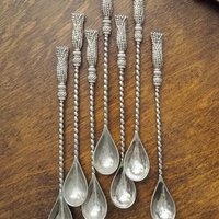 Set of seven vintage spoons | Silea tassel twisted handle spoons | Long vintage spoons | Silea spoons | Vintage dessert spoons