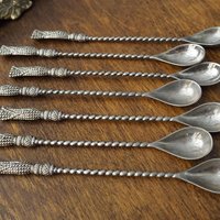 Set of seven vintage spoons | Silea tassel twisted handle spoons | Long vintage spoons | Silea spoons | Vintage dessert spoons