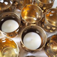 Set of twelve vintage tealight candle holders | Heart tealight candleholders | Vintage brass votive candleholders | Brass tealight holders