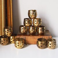 Set of twelve vintage tealight candle holders | Heart tealight candleholders | Vintage brass votive candleholders | Brass tealight holders