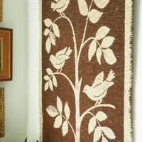Vintage wall hanging | Large wall hanging | Scandinavian woven textile | Bird wall hanging | Brown and white wall hanging