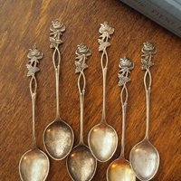 Set of six vintage teaspoons | Vintage alpacca silver teaspoons | Vintage teaspoons | Rose teaspoon set | Vintage alpacca teaspoons