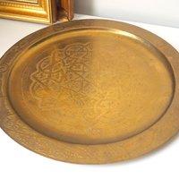 Vintage brass tray | Large brass wall plate | Vintage brass wall plate | Etched brass tray | Large etched brass wall plate
