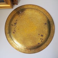 Vintage brass tray | Large brass wall plate | Vintage brass wall plate | Etched brass tray | Large etched brass wall plate