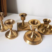 Set of five mismatched vintage candlestick holders | Small candlestick holders | Vintage brass candle holders | Mismatched candle holders
