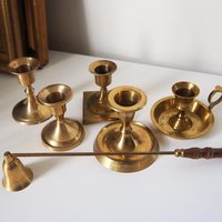 Set of five mismatched vintage candlestick holders | Small candlestick holders | Vintage brass candle holders | Mismatched candle holders