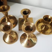 Set of five mismatched vintage candlestick holders | Small candlestick holders | Vintage brass candle holders | Mismatched candle holders