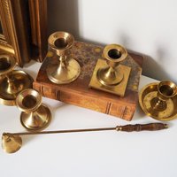 Set of five mismatched vintage candlestick holders | Small candlestick holders | Vintage brass candle holders | Mismatched candle holders