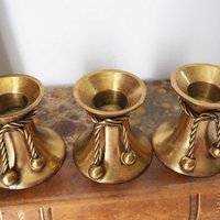 Set of three vintage brass candlestick holders | Matching candlestick holders | Vintage brass candle holders | Vintage candle holder set
