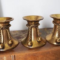 Set of three vintage brass candlestick holders | Matching candlestick holders | Vintage brass candle holders | Vintage candle holder set