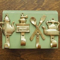 Vintage brass wall hooks | Set of four brass wall hooks | Small brass wall hooks | Kitchen wall hooks | Mismatched brass wall hooks