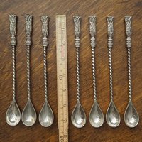 Set of seven vintage spoons | Silea tassel twisted handle spoons | Long vintage spoons | Silea spoons | Vintage dessert spoons