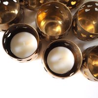 Set of twelve vintage tealight candle holders | Heart tealight candleholders | Vintage brass votive candleholders | Brass tealight holders