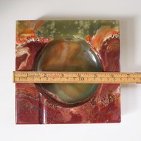 Vintage onyx marble ashtray | Large onyx ashtray | Large marble ashtray | Red and green onyx ashtray | Vintage ashtray