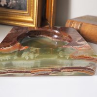 Vintage onyx marble ashtray | Large onyx ashtray | Large marble ashtray | Red and green onyx ashtray | Vintage ashtray