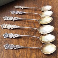 Vintage spoon set | Small alpacca silver spoons | Mismatched spoons | Vintage alpacca silver spoons | Small teaspoons | Floral teaspoon set