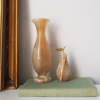 Vintage onyx marble home decor set | Onyx marble vase and pear | Vintage bud vase | Vintage single flower vase | Onyx marble home decor