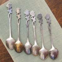 Set of six vintage teaspoons | Vintage alpacca silver teaspoons | Vintage teaspoons | Rose teaspoon set | Vintage alpacca teaspoons