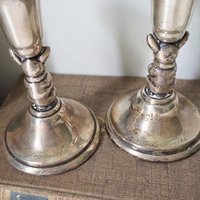 Set of two vintage candlesticks | Silver plated candle holders | Bulldog candlesticks | Vintage candle holders | Dog home decor