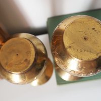 Set of two vintage brass vases | Small brass vases | Vintage bud vase | Vintage single flower vases | Etched brass vases | Brass home decor