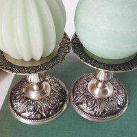 Set of two vintage candle holders | Silver tone candle holders | Matching candle holders | Vintage candle holders | Pillar candle holders