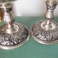 Set of two vintage candle holders | Silver tone candle holders | Matching candle holders | Vintage candle holders | Pillar candle holders