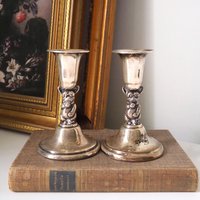Set of two vintage candlesticks | Silver plated candle holders | Bulldog candlesticks | Vintage candle holders | Dog home decor