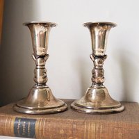 Set of two vintage candlesticks | Silver plated candle holders | Bulldog candlesticks | Vintage candle holders | Dog home decor