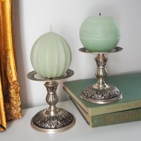 Set of two vintage candle holders | Silver tone candle holders | Matching candle holders | Vintage candle holders | Pillar candle holders