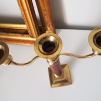 Vintage brass candelabra | Brass and wood candelabra | Three arm brass candlestick holder | Three arm candelabrum