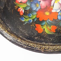 Vintage floral metal tray | Large handpainted floral tray | Vintage floral tray | Vintage Zhostovo tray | Vintage oval tray
