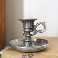 Set of two vintage candlestick holders | Tiny pewter candlestick holders | Small chamber style candle holders | Pewter candle holders